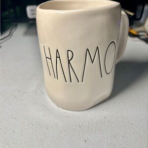 Rae Dunn Cream Ceramic Mug with Hand-Drawn Text